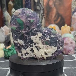 Green And Purple Flourite Heart With Calcite!